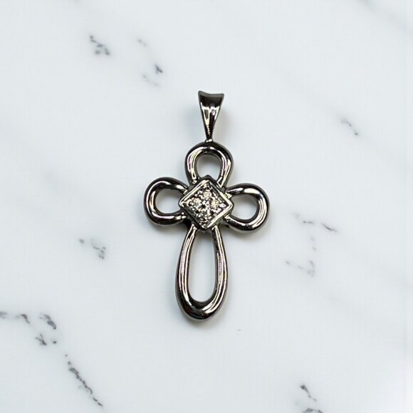 Unbranded Jewelry - Small Cross Silver-Tone Pendant With Cubic Zirconia Accents